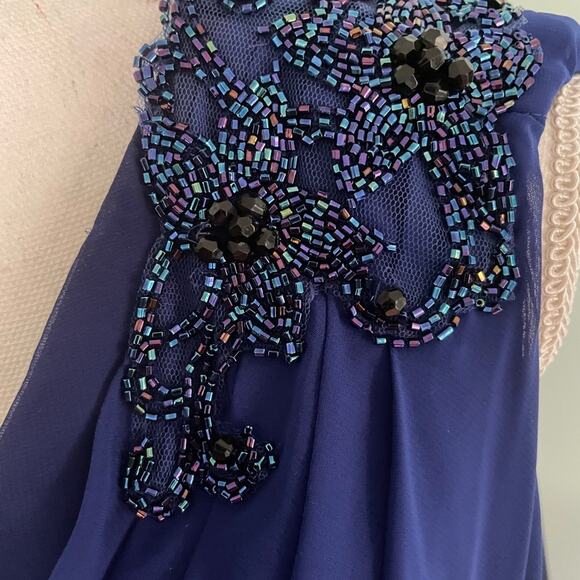 Mikael Aghal one Shoulder Beaded Shift Cocktail Dress Sz 14 - Picture 7 of 7